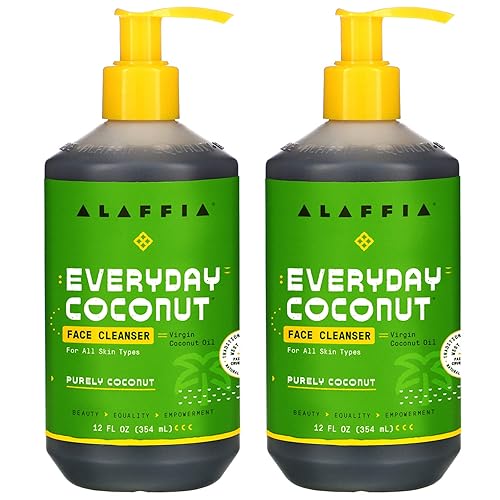 Alaffia Coconut Face Cleanser, 12 Fl Oz (2 Pack) - Hydrating, Vegan, Cruelty Free,