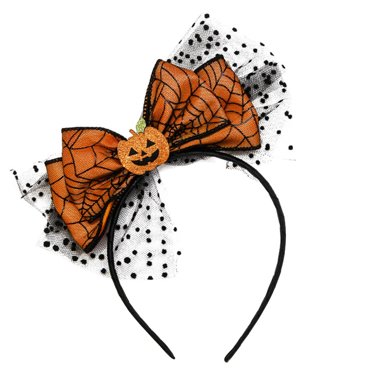 Hoxieya Halloween Bow Headband - Pumpkin Mesh Design Orange Hair Hoop For Women & Girls