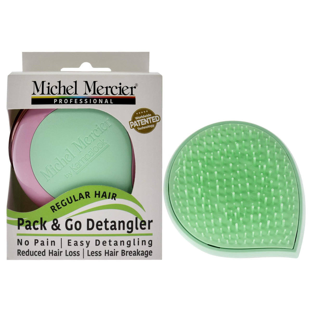 Michel Mercier Mini Portable Detangling Hair Brush - Unisex - Green-Pink - Travel Size