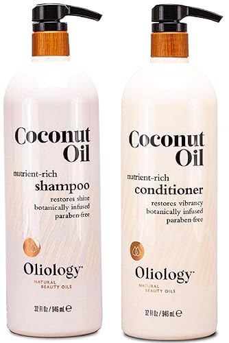 Oliology Coconut Oil Shampoo & Conditioner Combo - Restores Damaged Hair, 32Oz, Cruelty Free