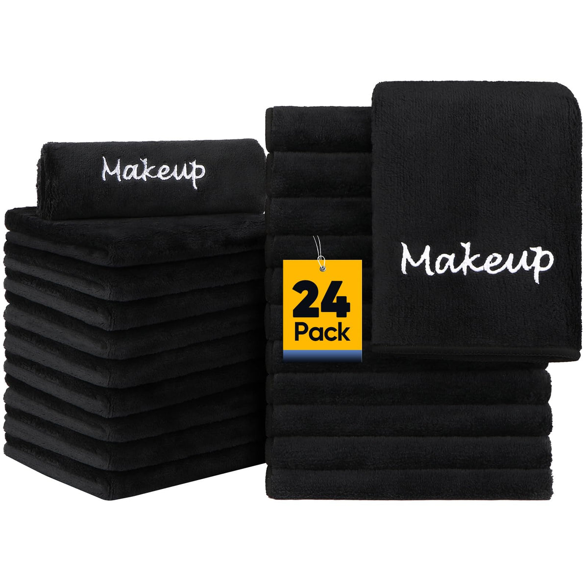 Unimade Makeup Remover Cloths 24 Pack - Soft Black Microfiber Towels For Face & Bathroom