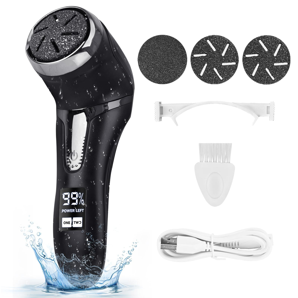 Nicebirdie Electric Callus Remover, Rechargeable Waterproof Foot File Scrubber, Black