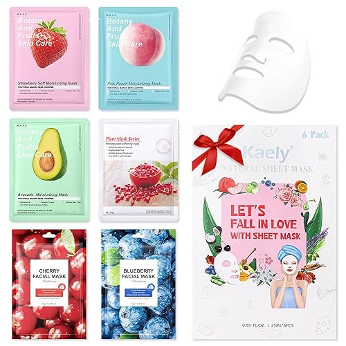 Kaely 6 Pack Variety Sheet Masks For Kids, Spa Party Face Masks, Nourishing Skincare Set