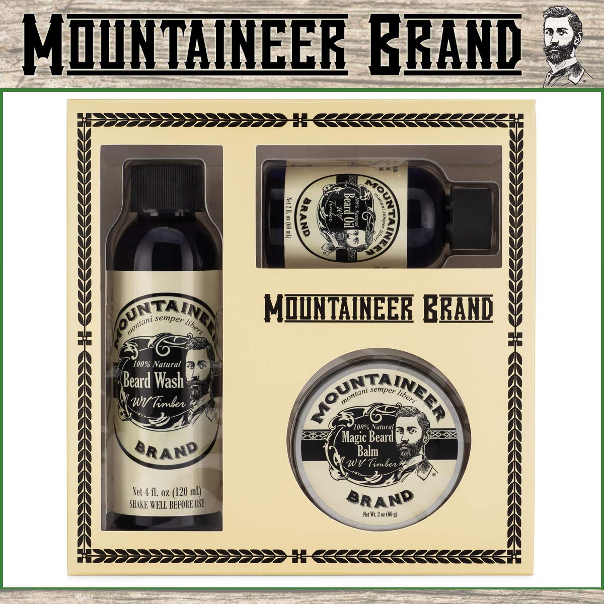 Mountaineer Brand Beard Grooming Care Kit For Men - Oil, Balm & Wash - Mustache Growth