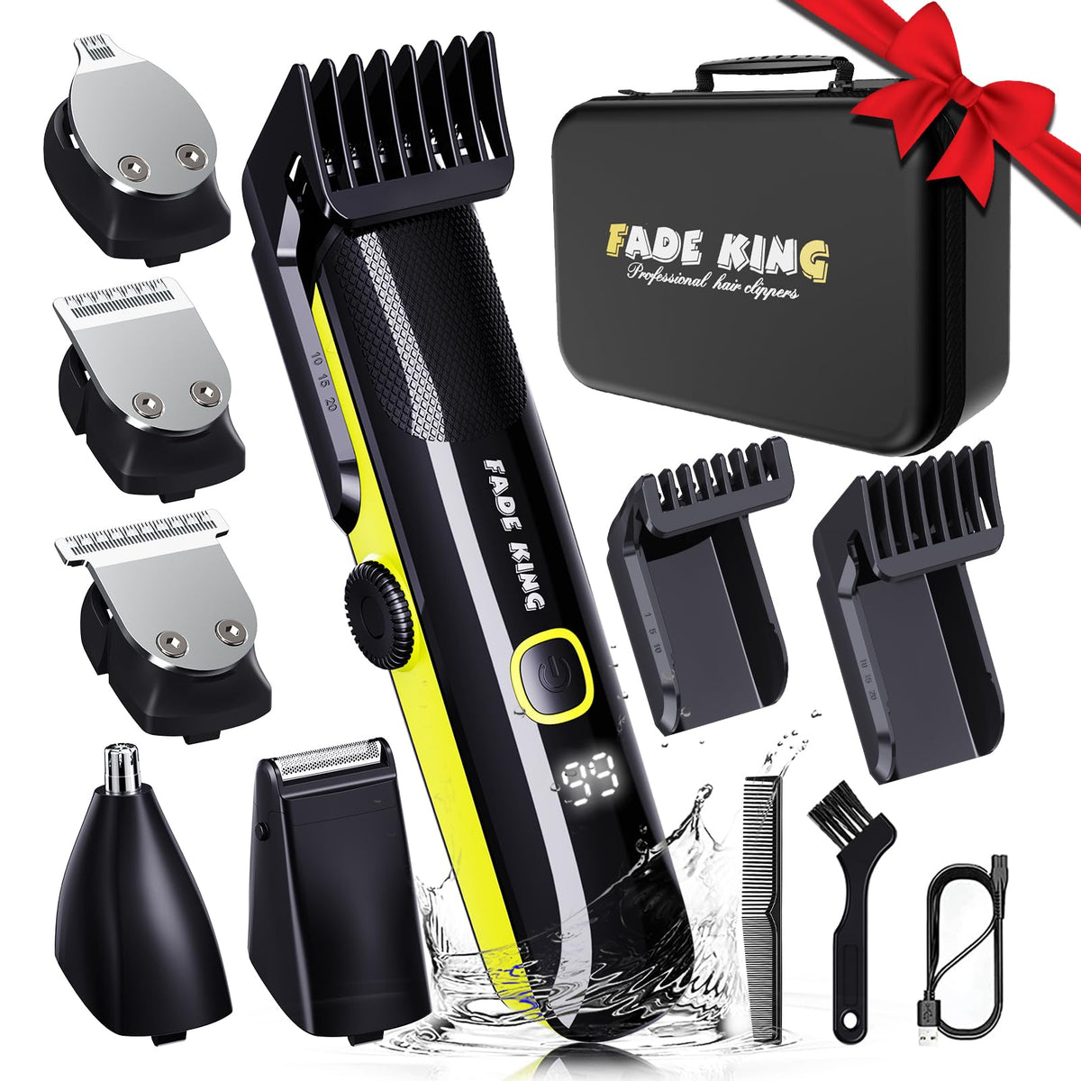 Fadeking® All-In-One Beard Trimmer - Ipx7 Waterproof, Adjustable Combs, Grooming Kit For Men