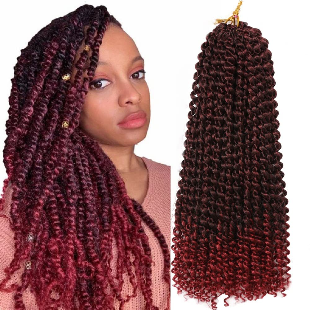 Showcoco 22&quot; Passion Twist Crochet Hair - Ombre Burgundy Water Wave Synthetic Braids (2 Packs)