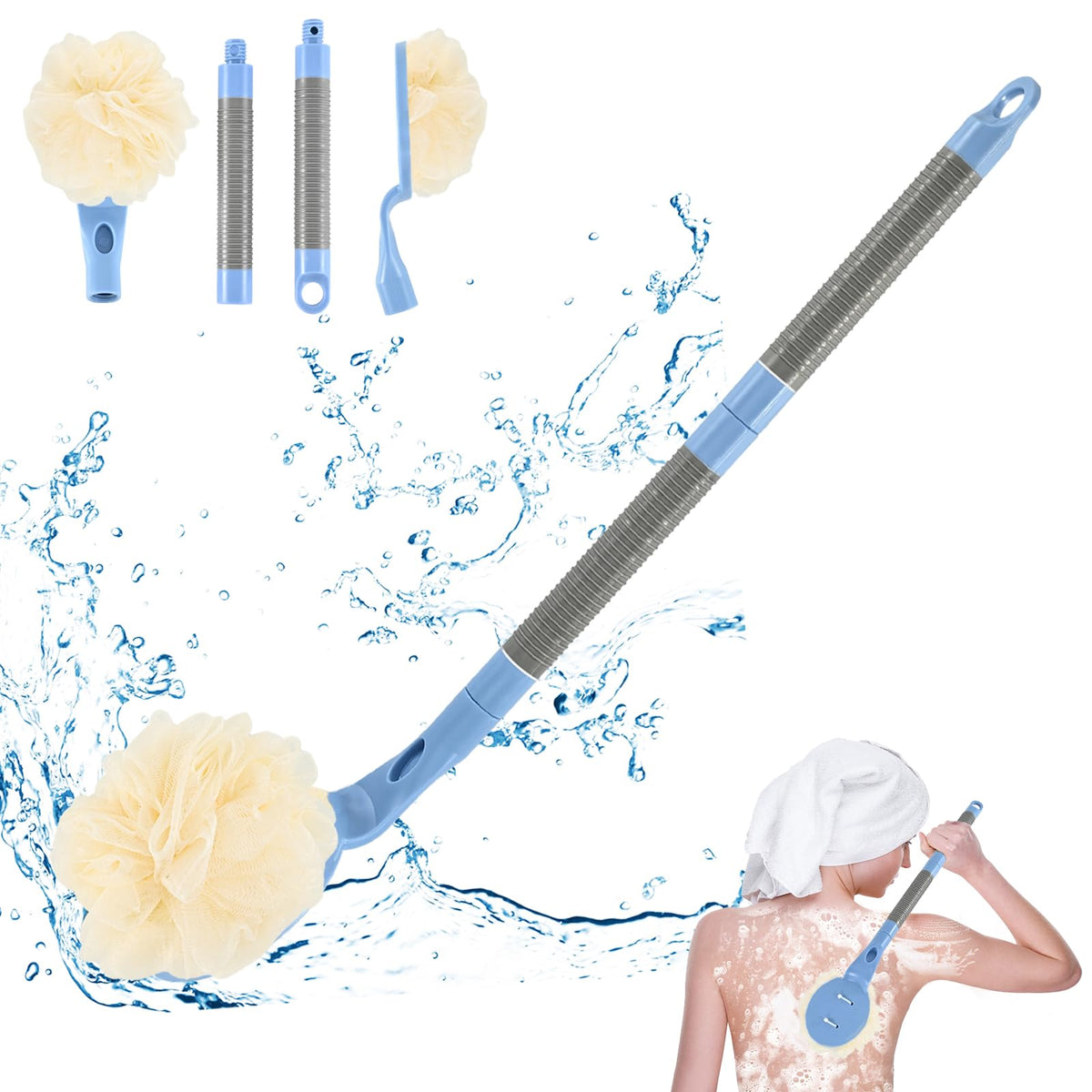 Uhiagree 21.7” Blue Loofah With Handle - Exfoliating Back Scrubber For Men & Women