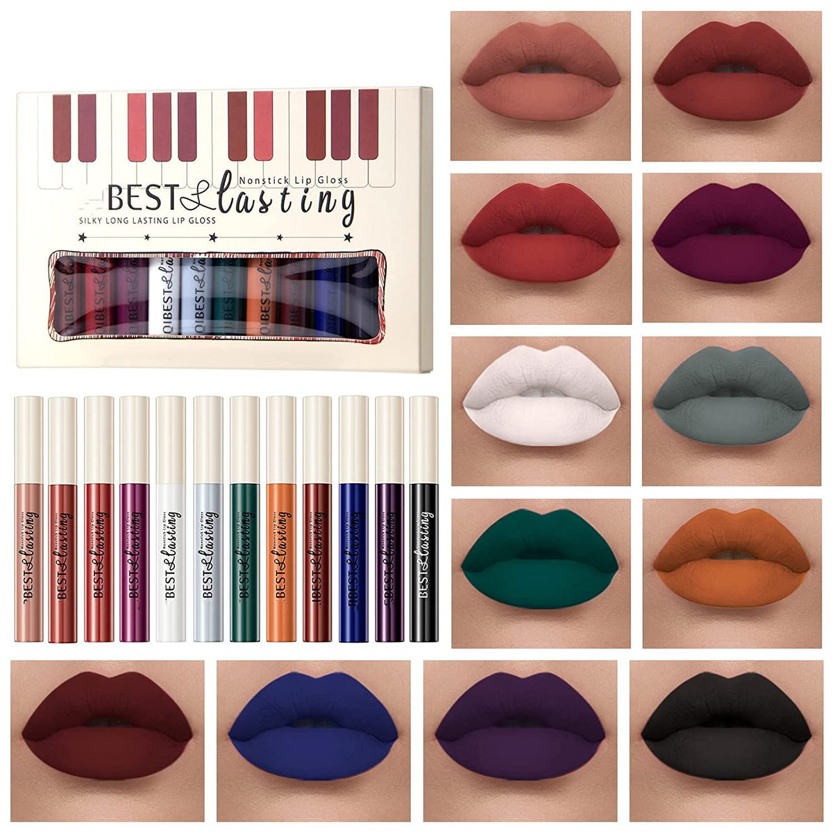 Melemando 12Pcs Matte Liquid Lipstick Set - Long-Lasting, Waterproof Velvet Lipgloss Gift For Women