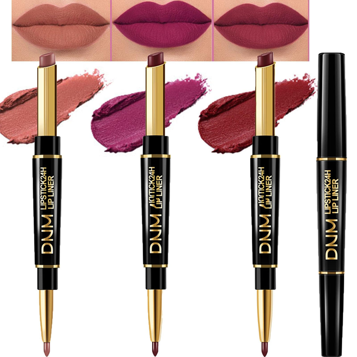 Etuanxi 3 Pcs Matte Lipstick & Lip Liner Set - Long Lasting Waterproof, Dark Ruby Red