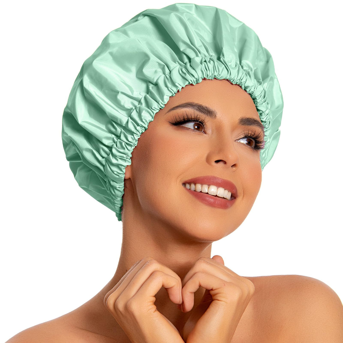 Edoneery Reusable Shower Cap - Large Waterproof Bonnet For Long Hair, Braids - Green Bean