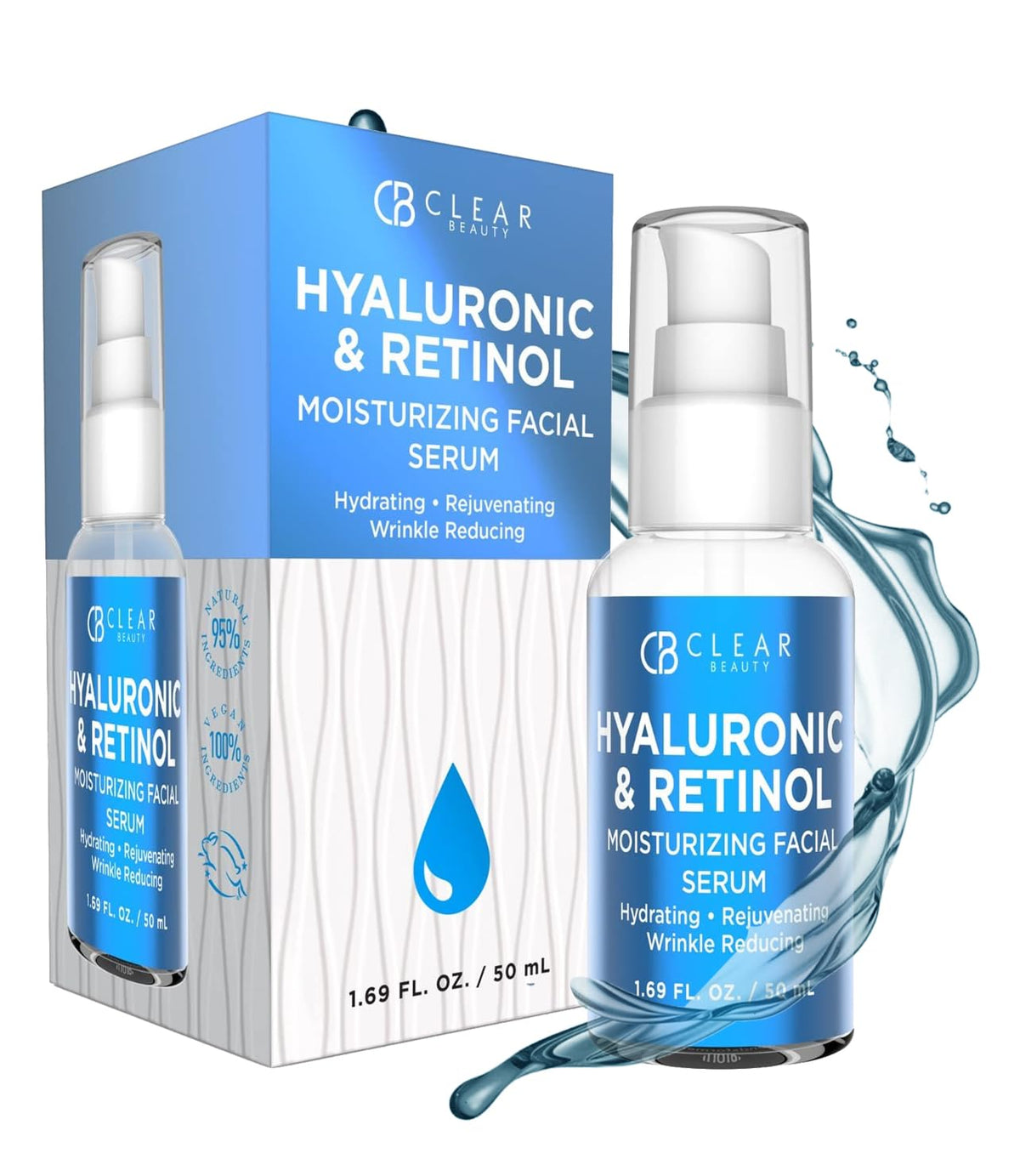 Clear Beauty Hyaluronic Acid & Retinol Serum - Anti-Wrinkle, Hydrating, Dark Spot Treatment, 1.69 Fl Oz