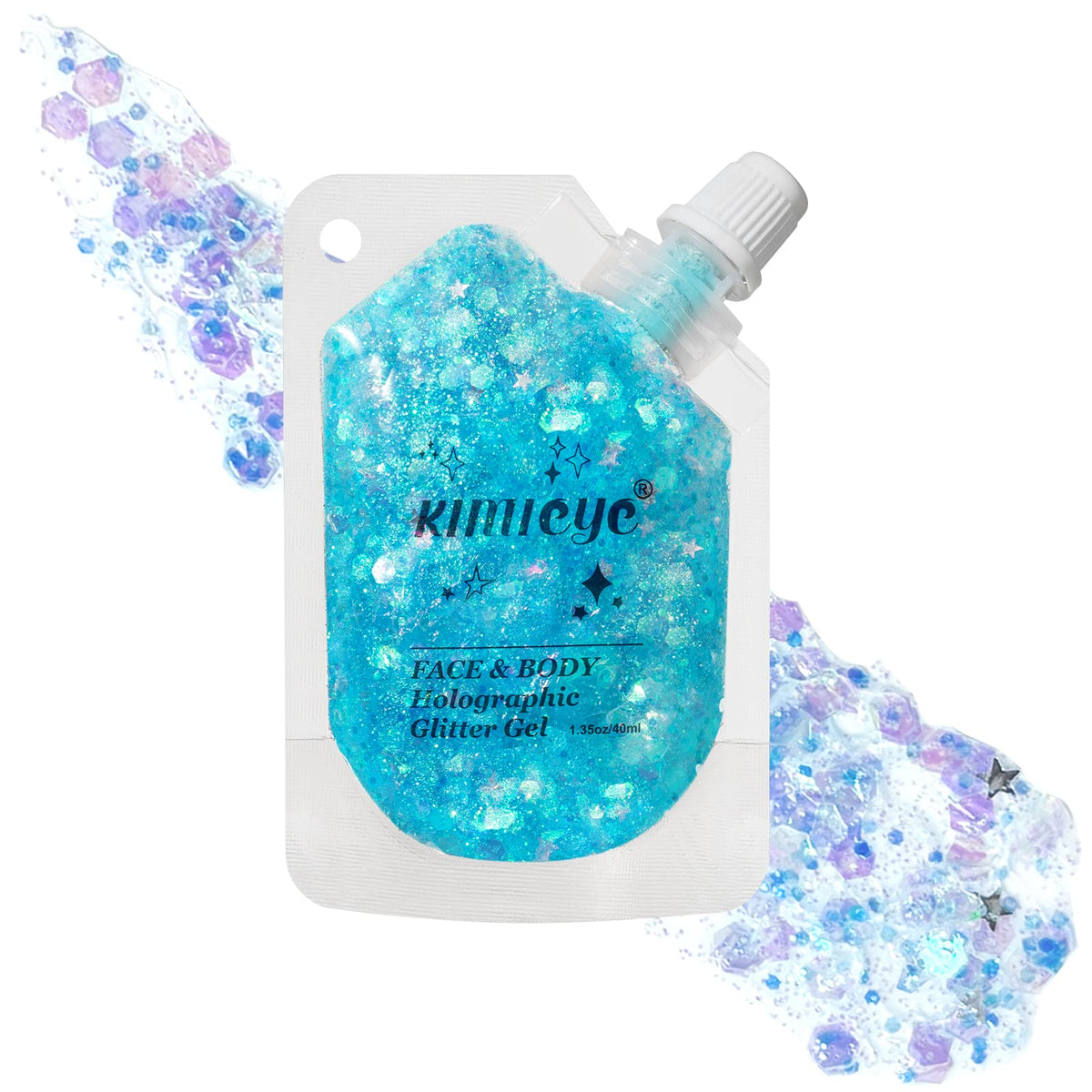 Kimieye Holographic Face Glitter Gel - Ice Blue #4, Long Lasting Waterproof Party Makeup 1.35Oz