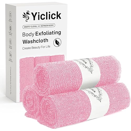 Yiclick Exfoliating Washcloth Towel - 3 Pack Pink Nylon Body Scrubber For Shower & Exfoliation