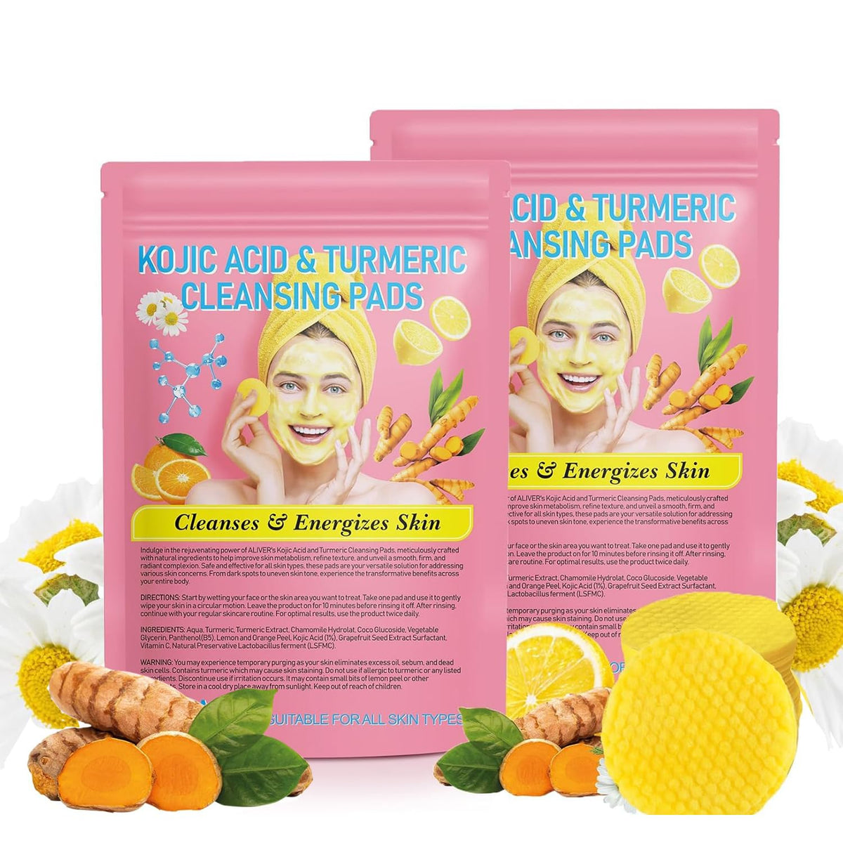 Enttgo Turmeric Kojic Acid Cleansing Pads - 80 Pads For Balanced Skin Oil & Hydration