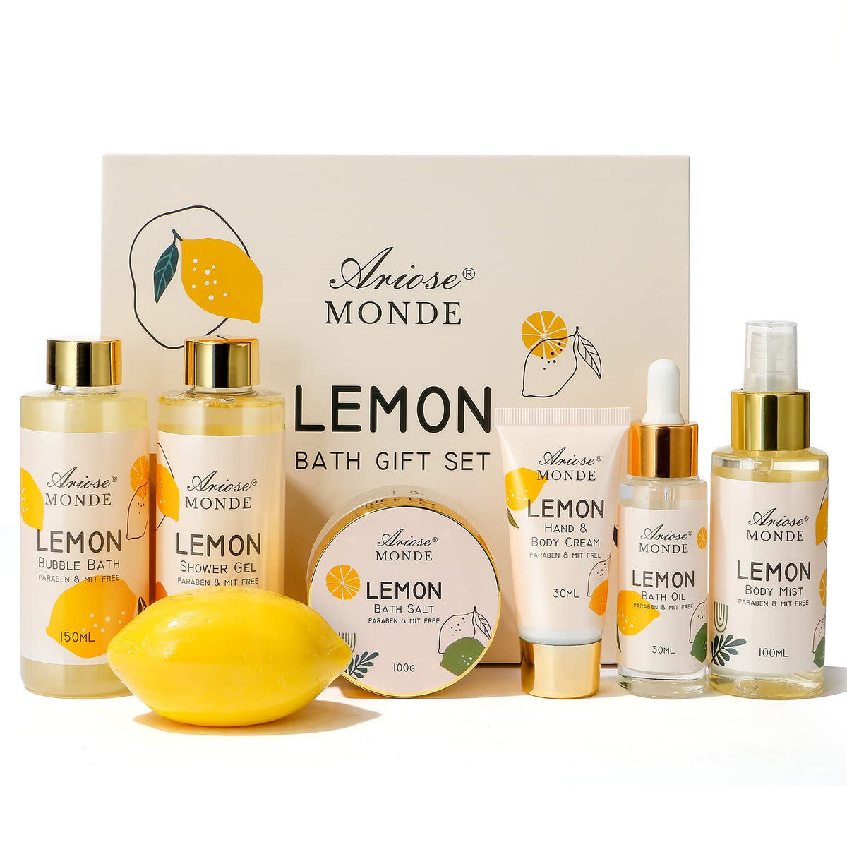 Ariosemonde Birthday Gifts Set For Women - Lemon Scent Bath Spa Gift Box With Essential Oils