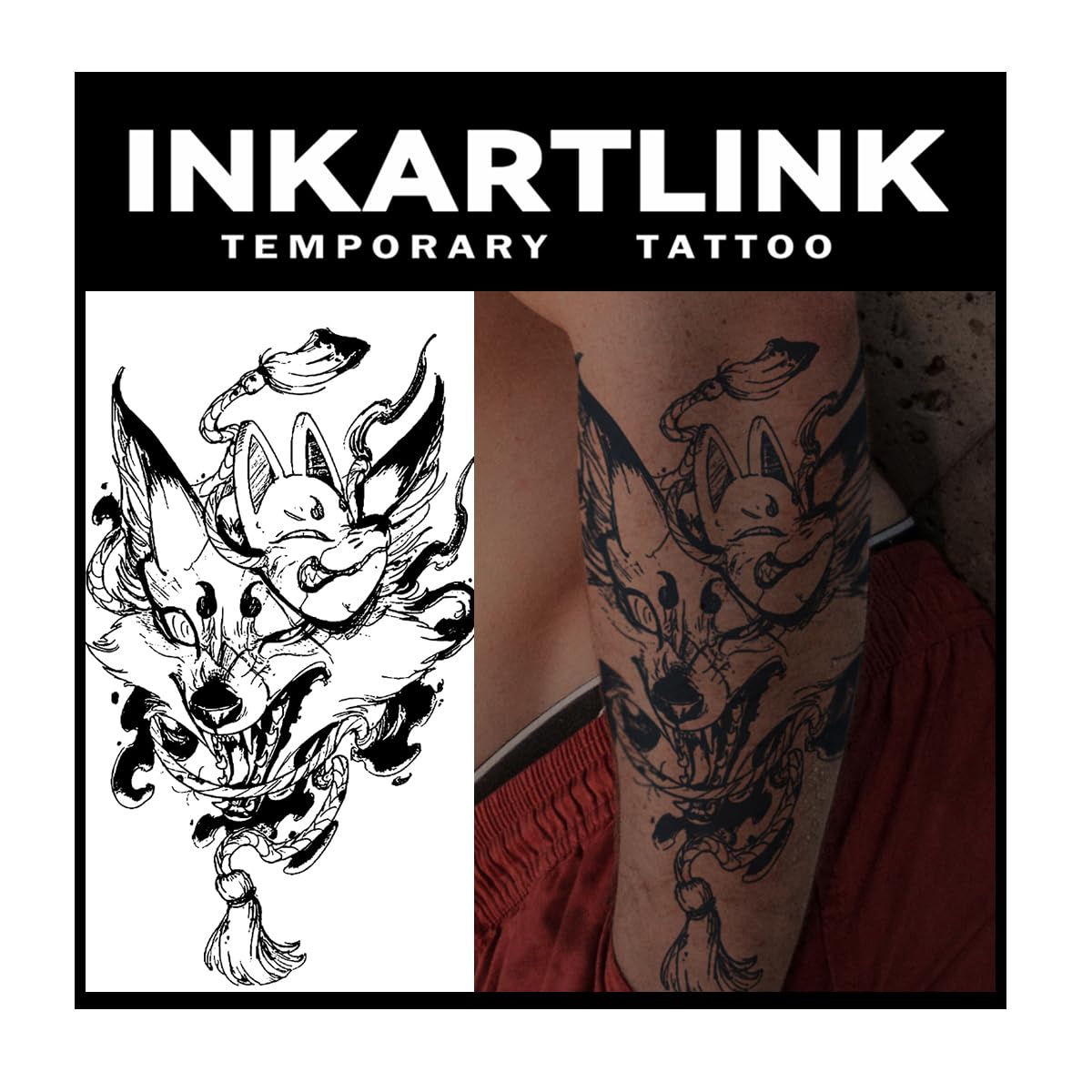 Inkartlink Fox Design Large Semi Permanent Tattoo, Waterproof Temporary Art, Lasts 1-2 Weeks