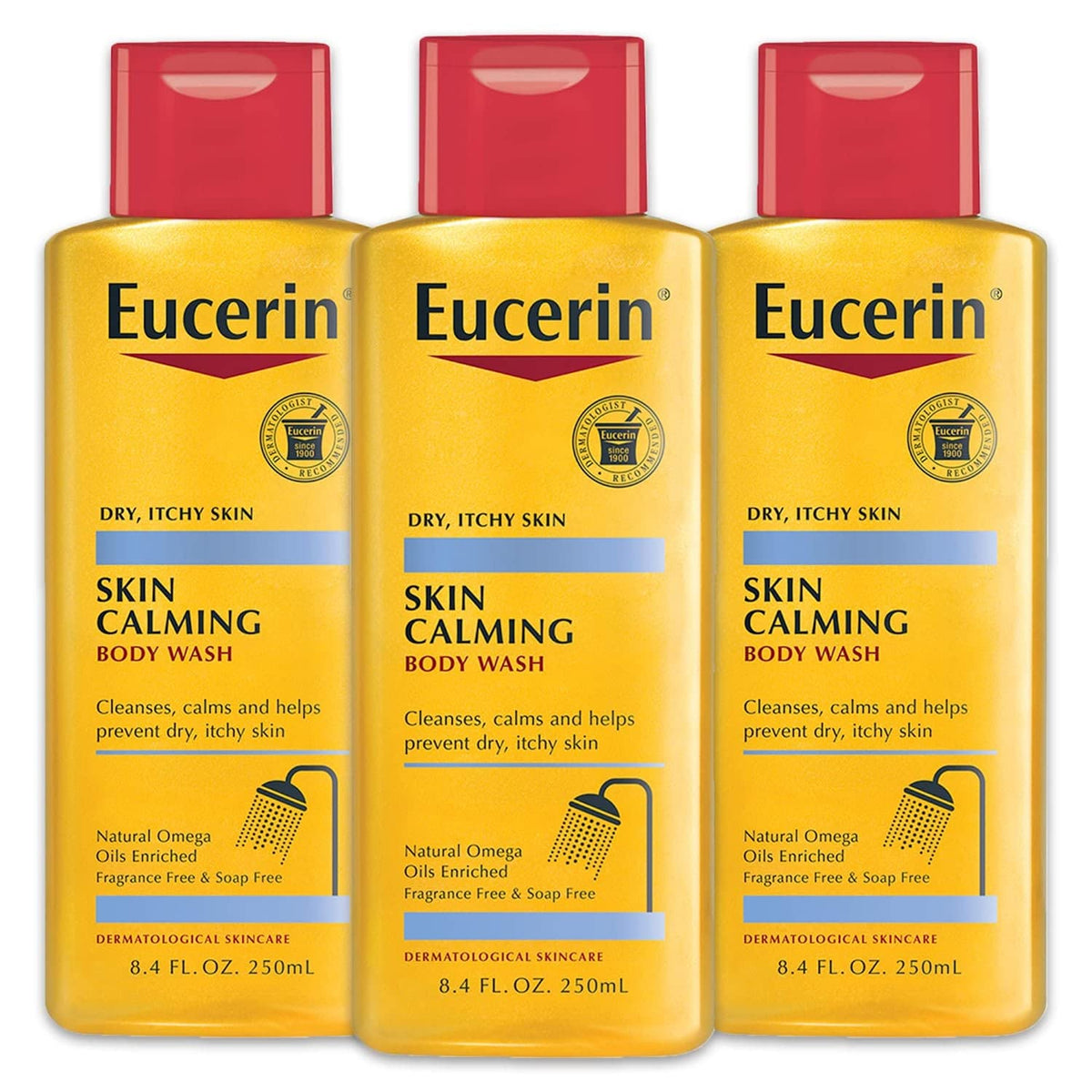 Eucerin Skin Calming Body Wash - 8.4 Fl Oz (Pack Of 3) For Dry, Itchy Skin Relief