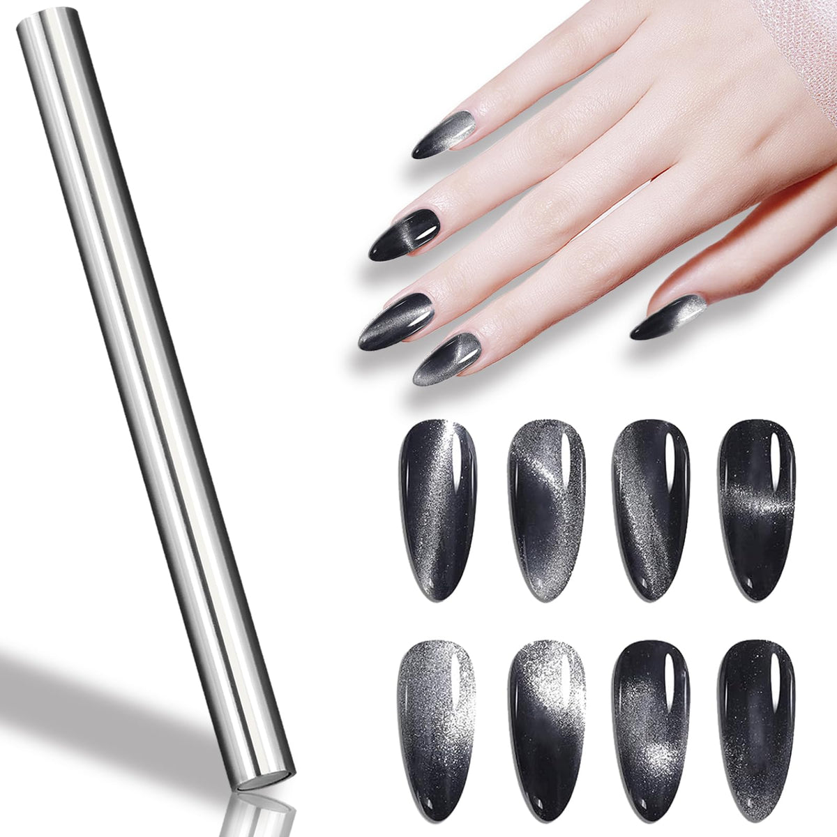 Ziratones Cat Eye Magnet Pens - 5.9&quot; Double-Head Nail Art Tool For Diy & Salon Use, Silver