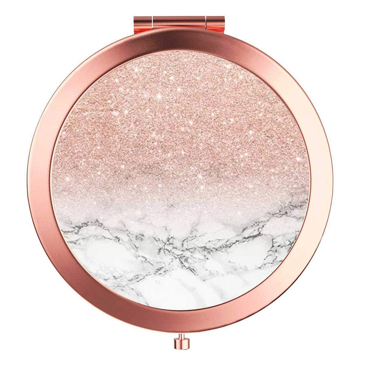 Yckmd Rose Gold Compact Mirror - Double-Sided 2X & 1X Magnification, Marble Design For Women