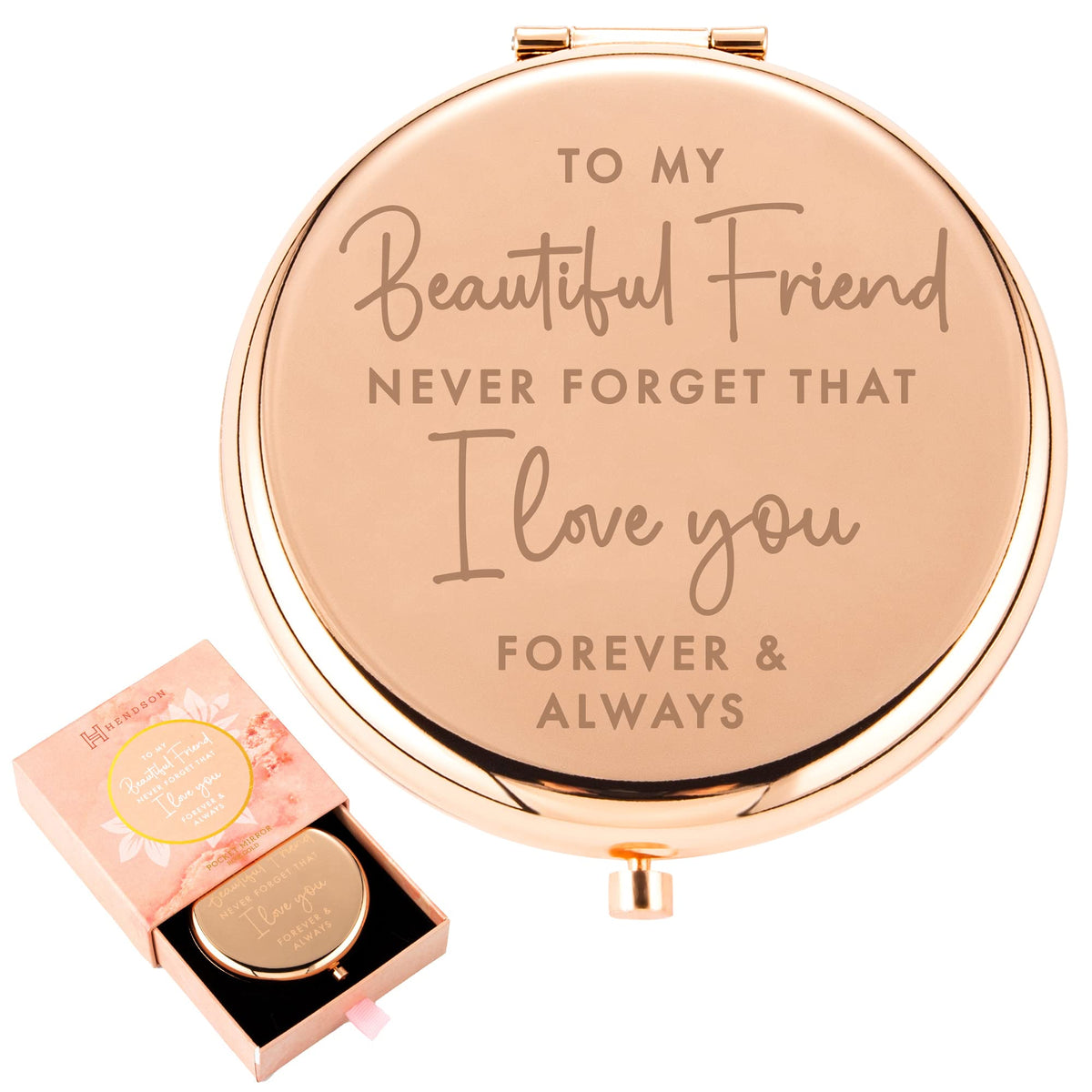 Hendson Rose Gold Compact Mirror - Sentimental Birthday Gift For Best Friends And Bffs