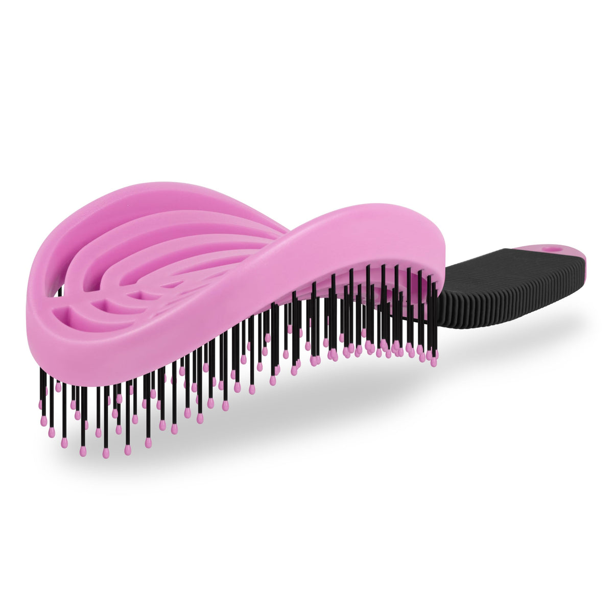 NuWay 4HAIR Double Curved Detangling Brush - U.S. Patented, Rose Pink, Nylon Material