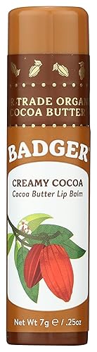 Badger Cocoa Butter Lip Balm - Organic, Fair Trade, Natural, 0.25 Oz - Creamy Cocoa Flavor