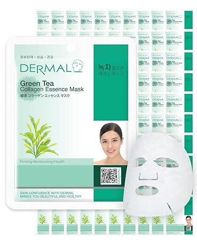 Dermal Green Tea Collagen Essence Facial Mask - 100 Sheets For Hydration & Soothing Skin