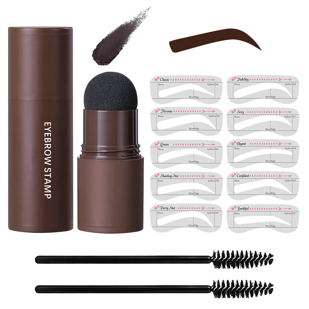 Lokfar Waterproof Eyebrow Stamp Kit With 10 Stencils & 2 Brushes - Dark Brown