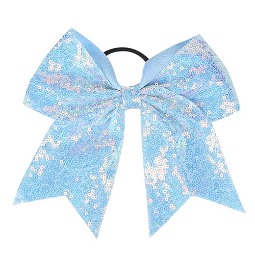 Xansema Light Blue Sequins Hair Bow for Women, Girls & Teens - Elastic Ponytail Holder