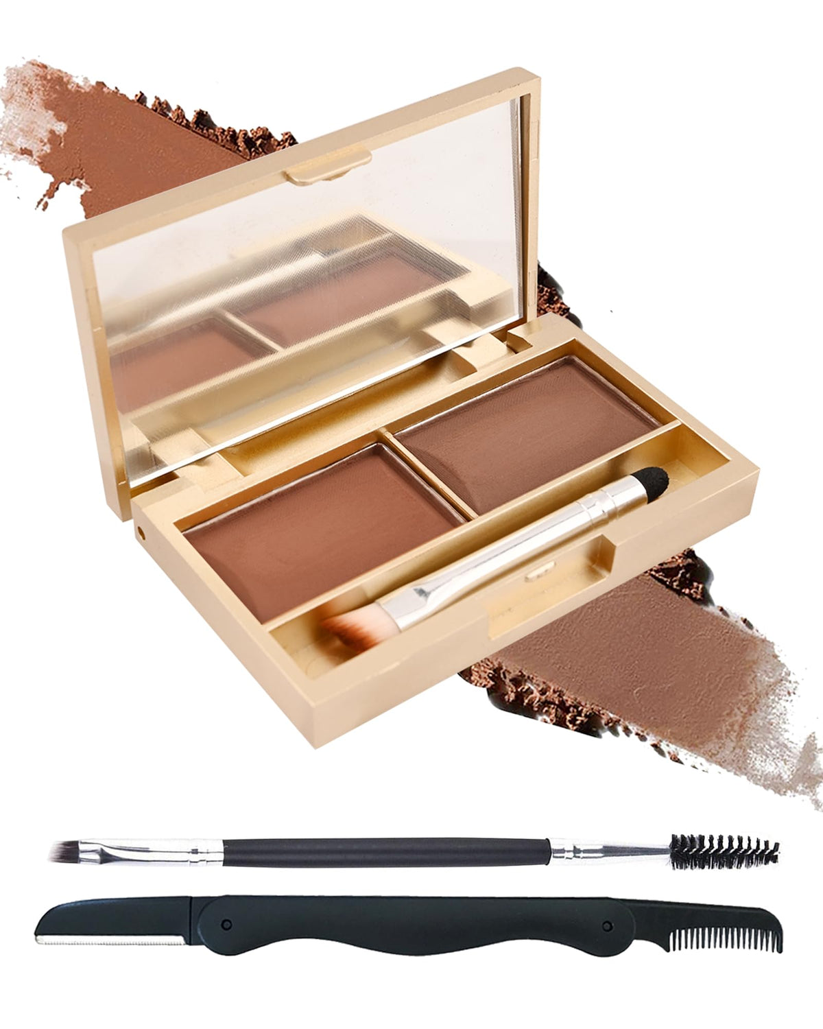 Lysdefeu Eyebrow Powder Kit - 2 Colors Waterproof Dark Brown/Coffee, Brow Brush & Razor Included