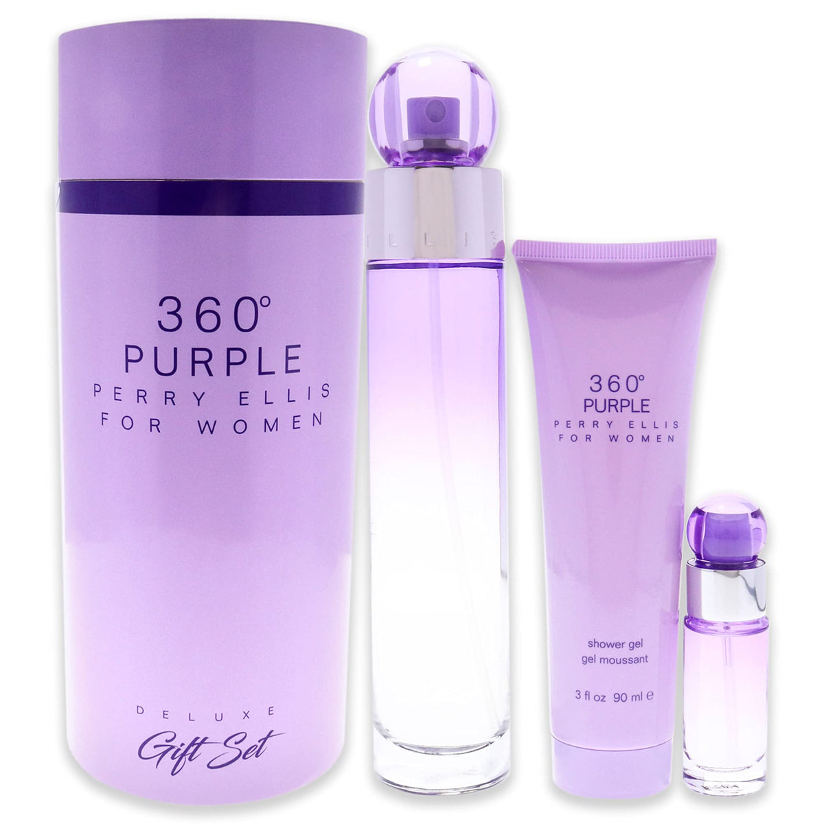 Perry Ellis 360 Purple Women’S Edp Spray Gift Set - 3.4Oz, 0.25Oz & Shower Gel