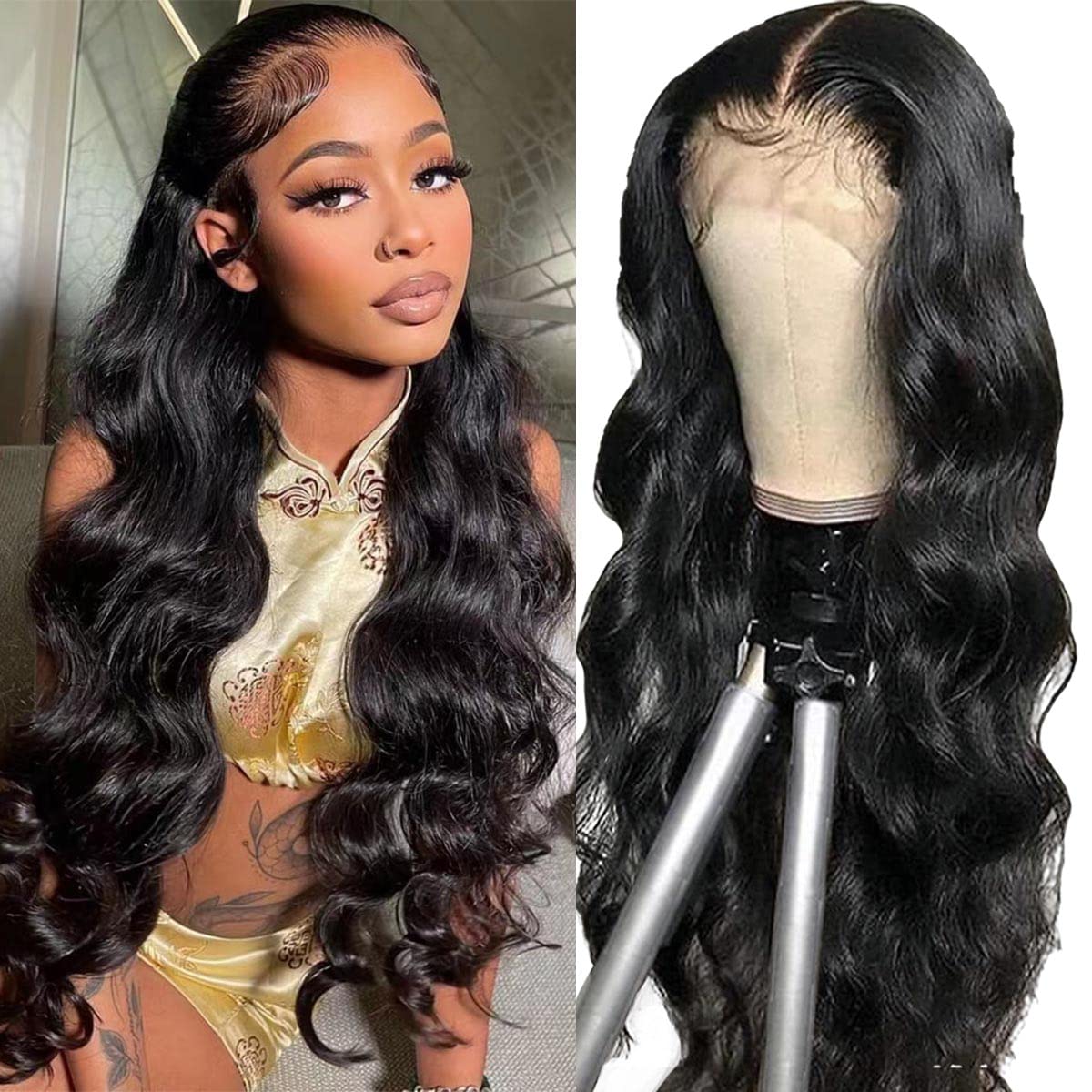 Fascara 18&quot; Body Wave Lace Front Wig - Hd Transparent, Pre-Plucked, 180% Density Human Hair