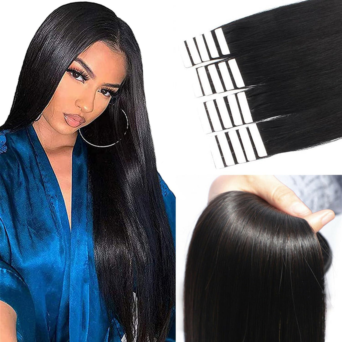 Benafee 18” Black Straight Tape In Hair Extensions - 20 Pieces Human Hair For Black Women