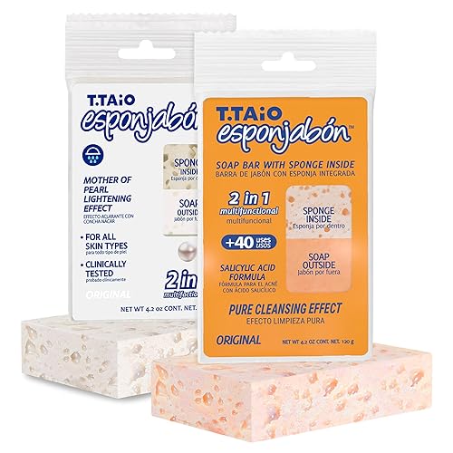 T.Taio Mother Of Pearl Pore-Cleansing Soap Sponges - 2-Pack Shower Scrubbers For Face & Body