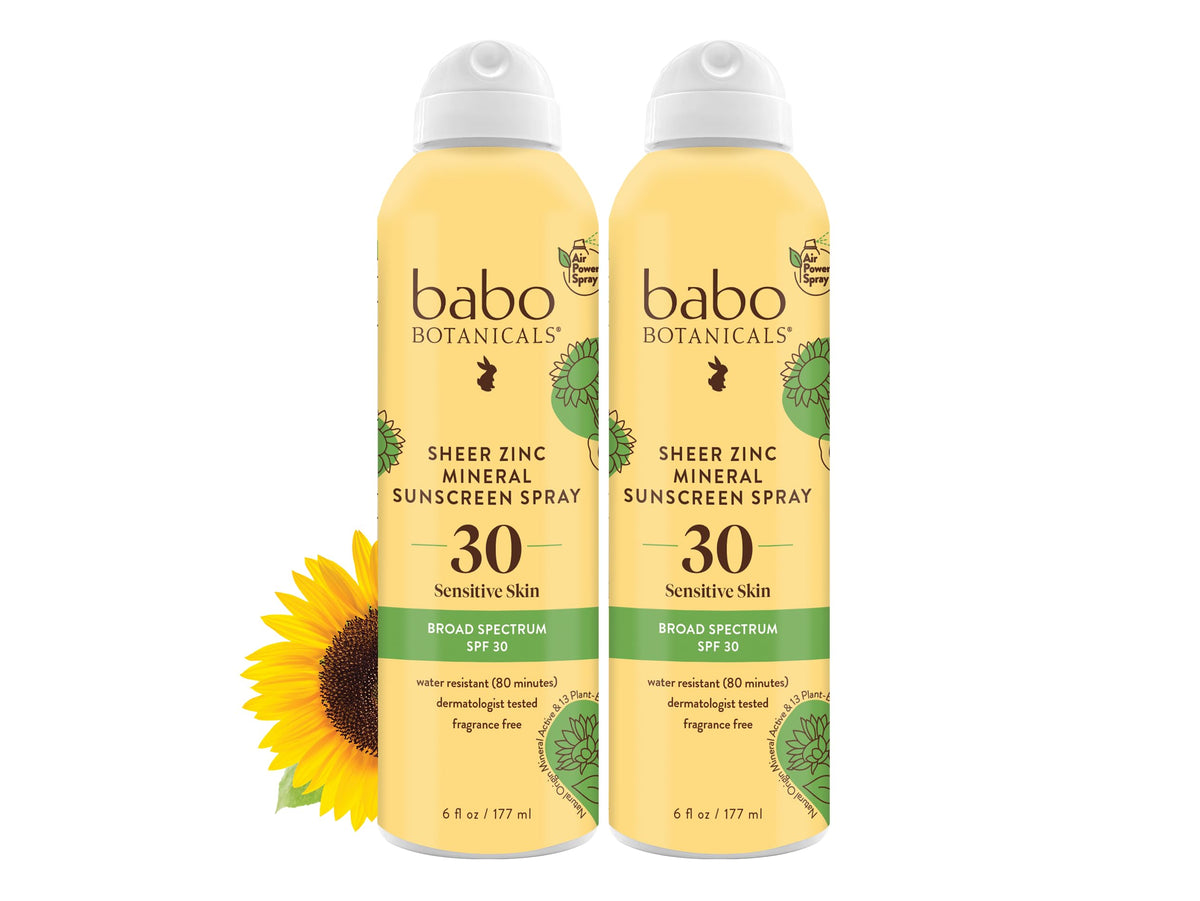 Babo Botanicals Sheer Zinc Sunscreen Spray Spf30 - Water Resistant, Vegan, 2-Pack For Sensitive Skin