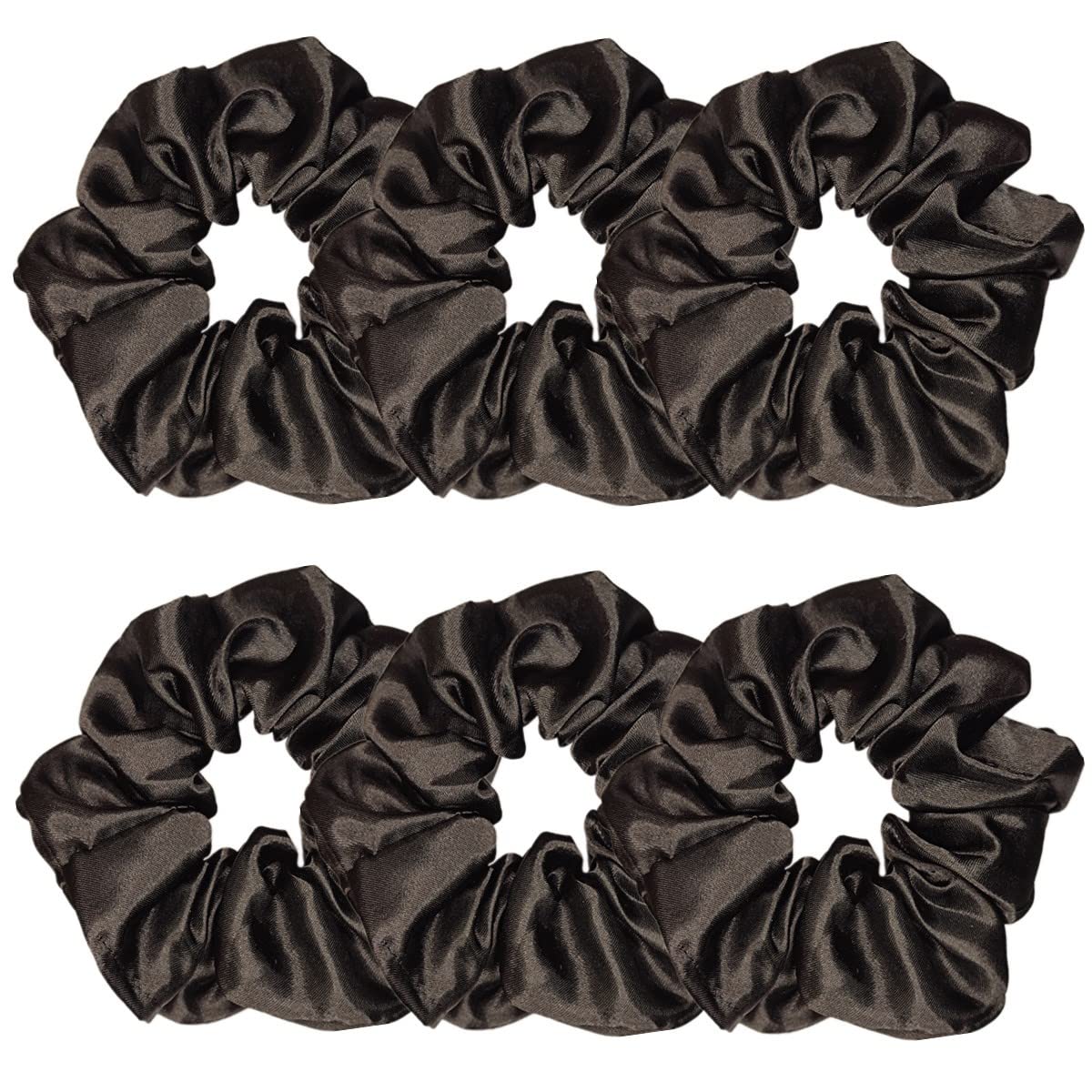 Sufermoe 6 Pcs Black Satin Silk Hair Scrunchies - Soft Hair Ties & Ponytail Holders for Women