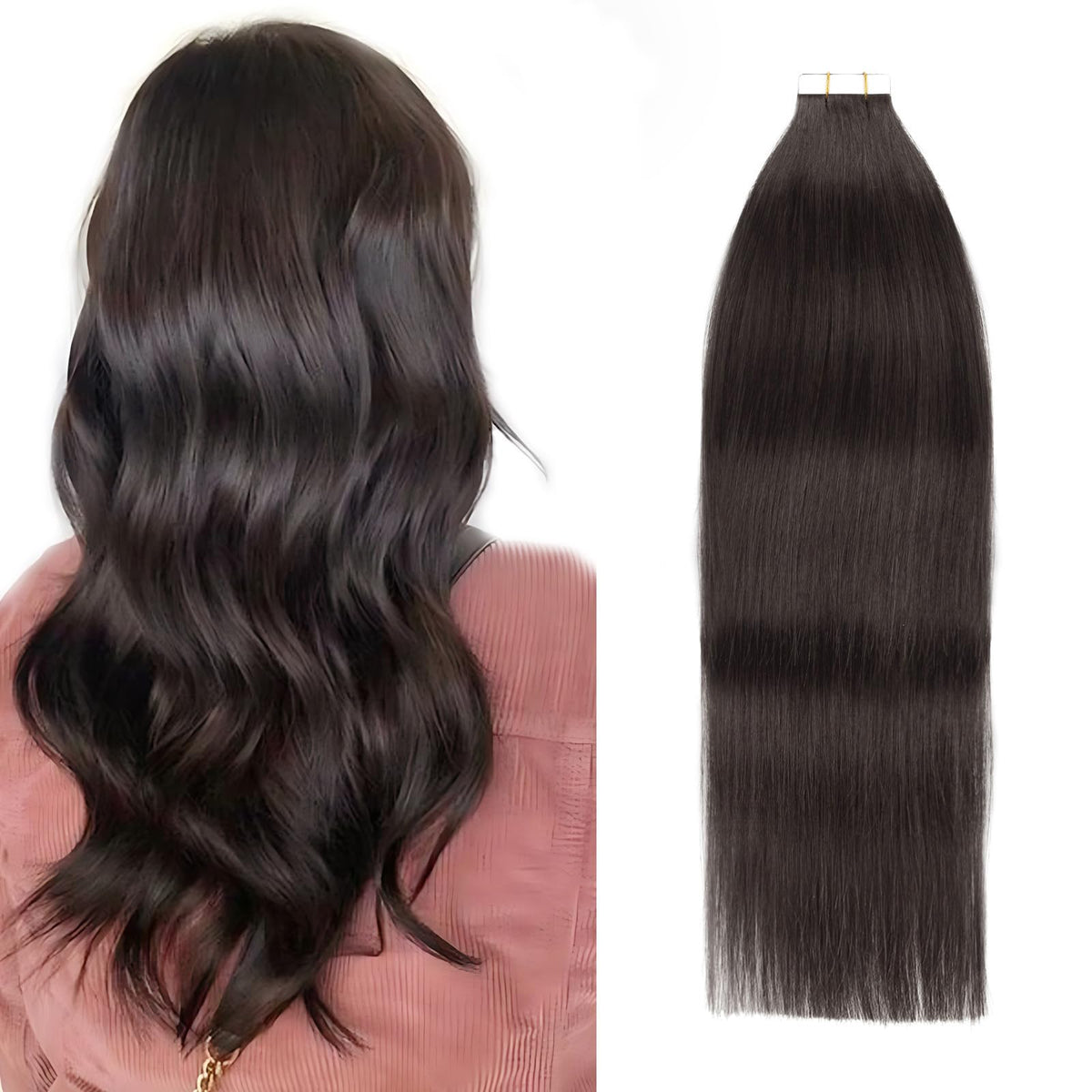 Ymeyme 22&quot; Tape In Hair Extensions, Human Hair, Seamless, #1B Off Black, 50G,