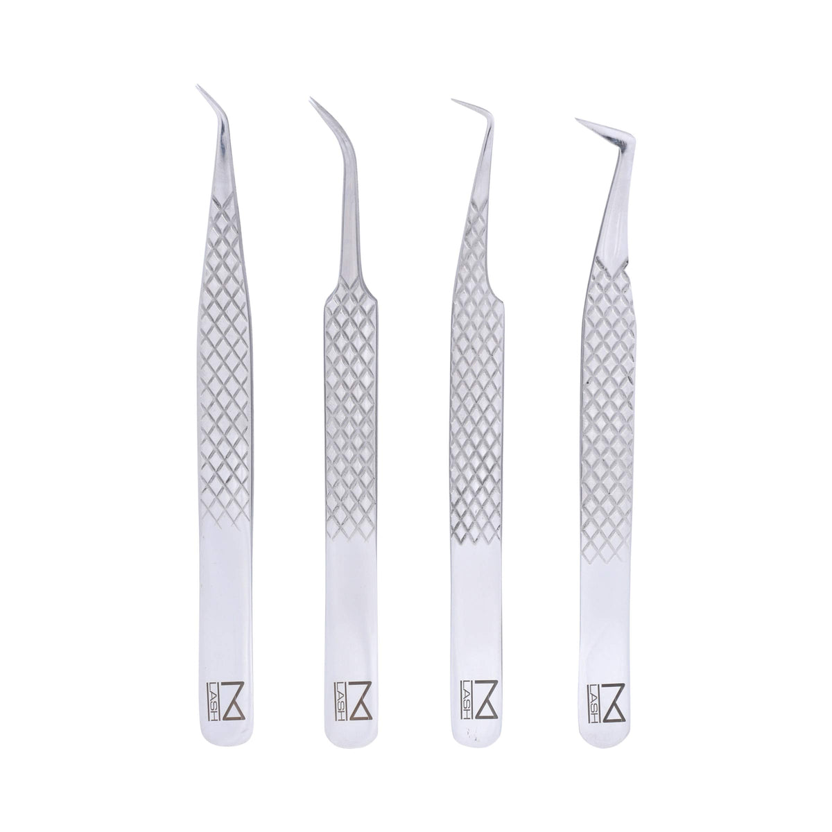 M LASH Eyelash Extension Tweezers Set - Professional Precision Stainless Steel, Silver, Diamond Grip