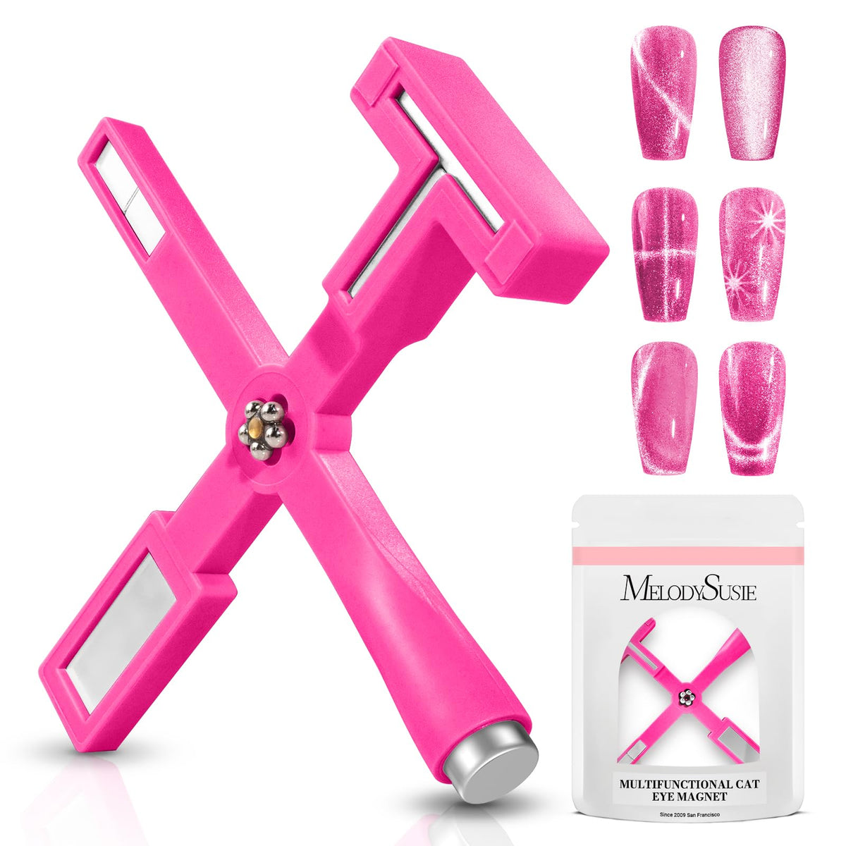 Melodysusie Hot Pink 5 In 1 Nail Magnet - Multifunctional Cat Eye Gel Polish Tool