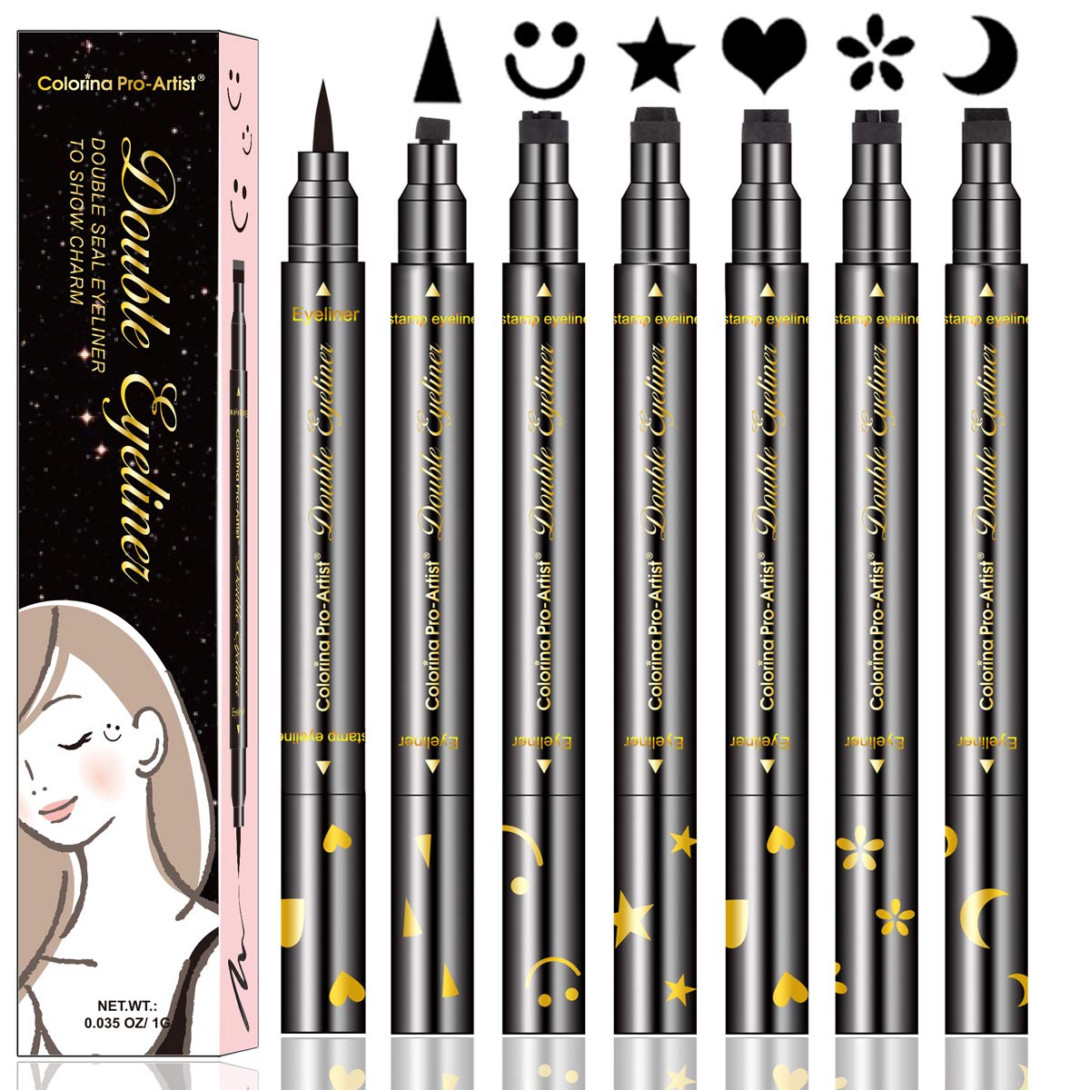 Lemonsac 6 Pcs Double-Sided Liquid Eyeliner Pen Set - Waterproof Gel With Makeup Stamps