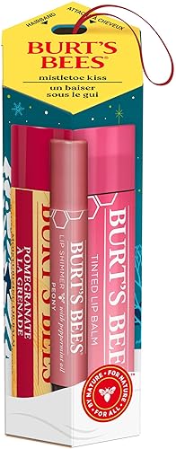 Burt'S Bees Holiday Lip Balm Gift Set - Mistletoe Kiss, Pomegranate, Peony & Hibiscus, 3 Count