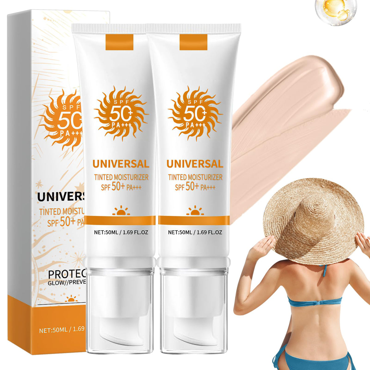 Rednow Tinted Sunscreen For Face Spf 50, Hydrating Moisturizer, Travel Size 2Pcs