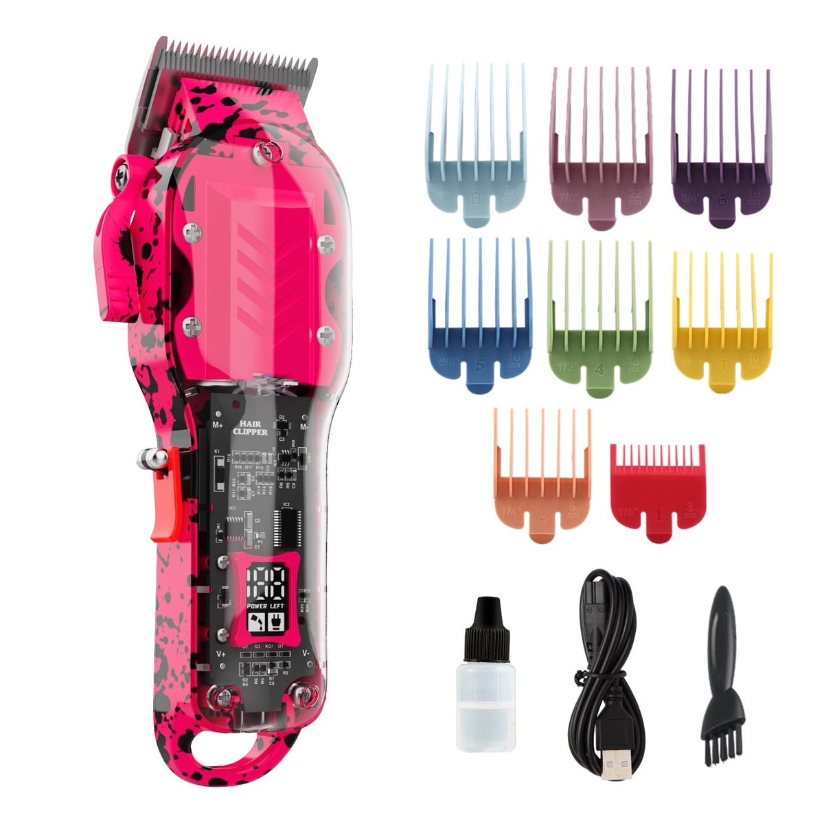 Tuanchuanrp Professional Pink Cordless Hair Clippers Set With Led Display & 8 Fade Taper Combs