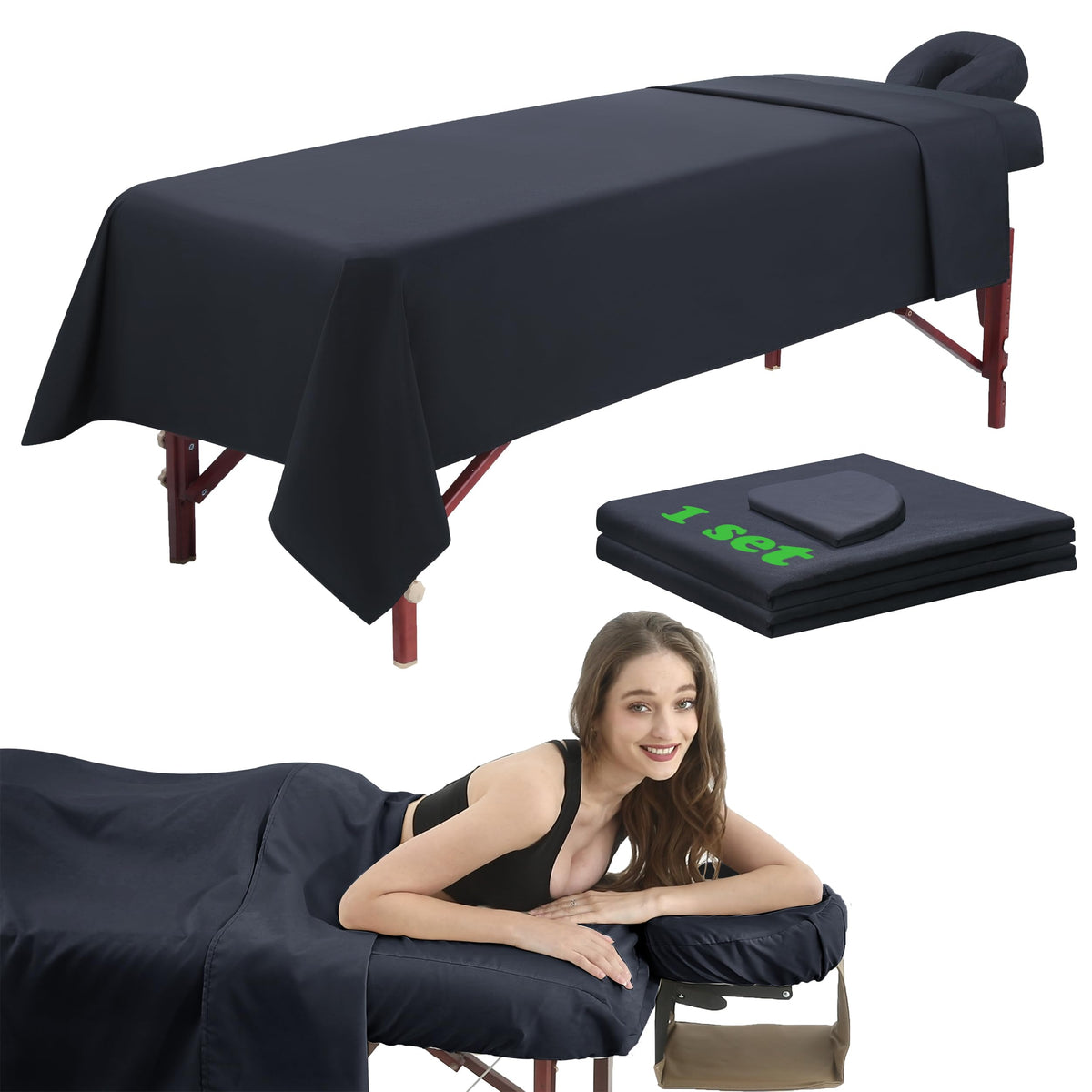 Omutavm Microfiber Massage Table Sheets Set - Waterproof, Oil Proof, Black - 3 Pieces For Spa & Beauty