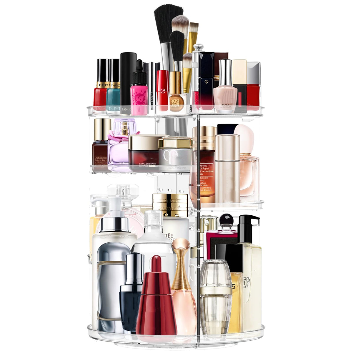 MISERWE Acrylic Makeup Organizer - 360 Rotating Cosmetic Carousel, Large Capacity Clear Holder