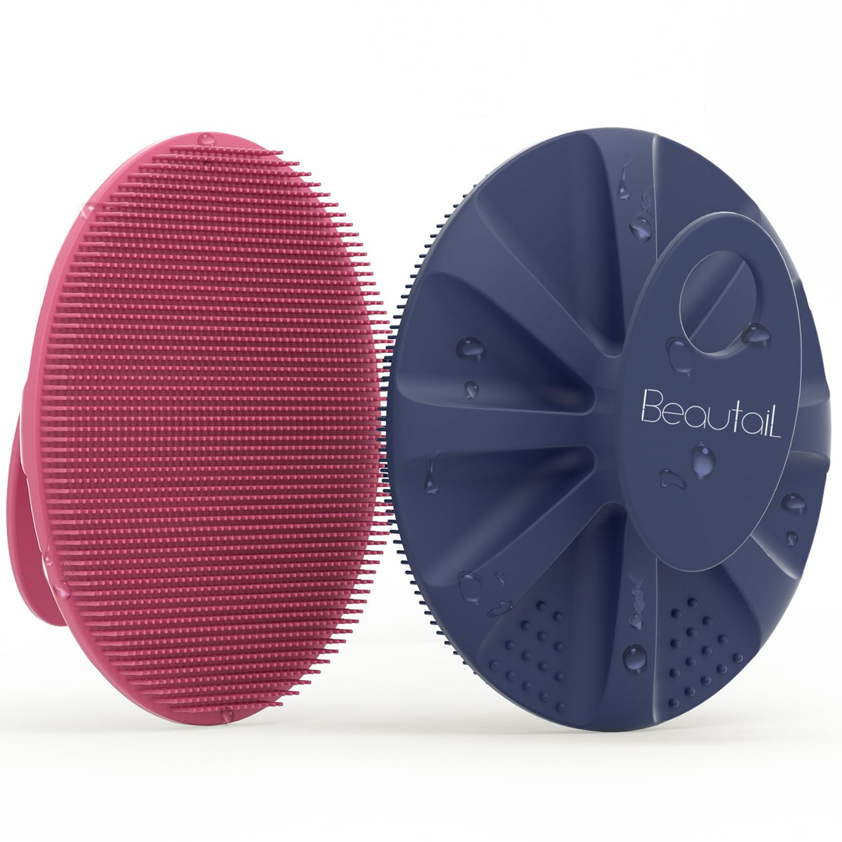 Beautail Silicone Body Scrubber 2 Pack - Gentle Exfoliating Shower Brush For Sensitive Skin, Pink+Blue