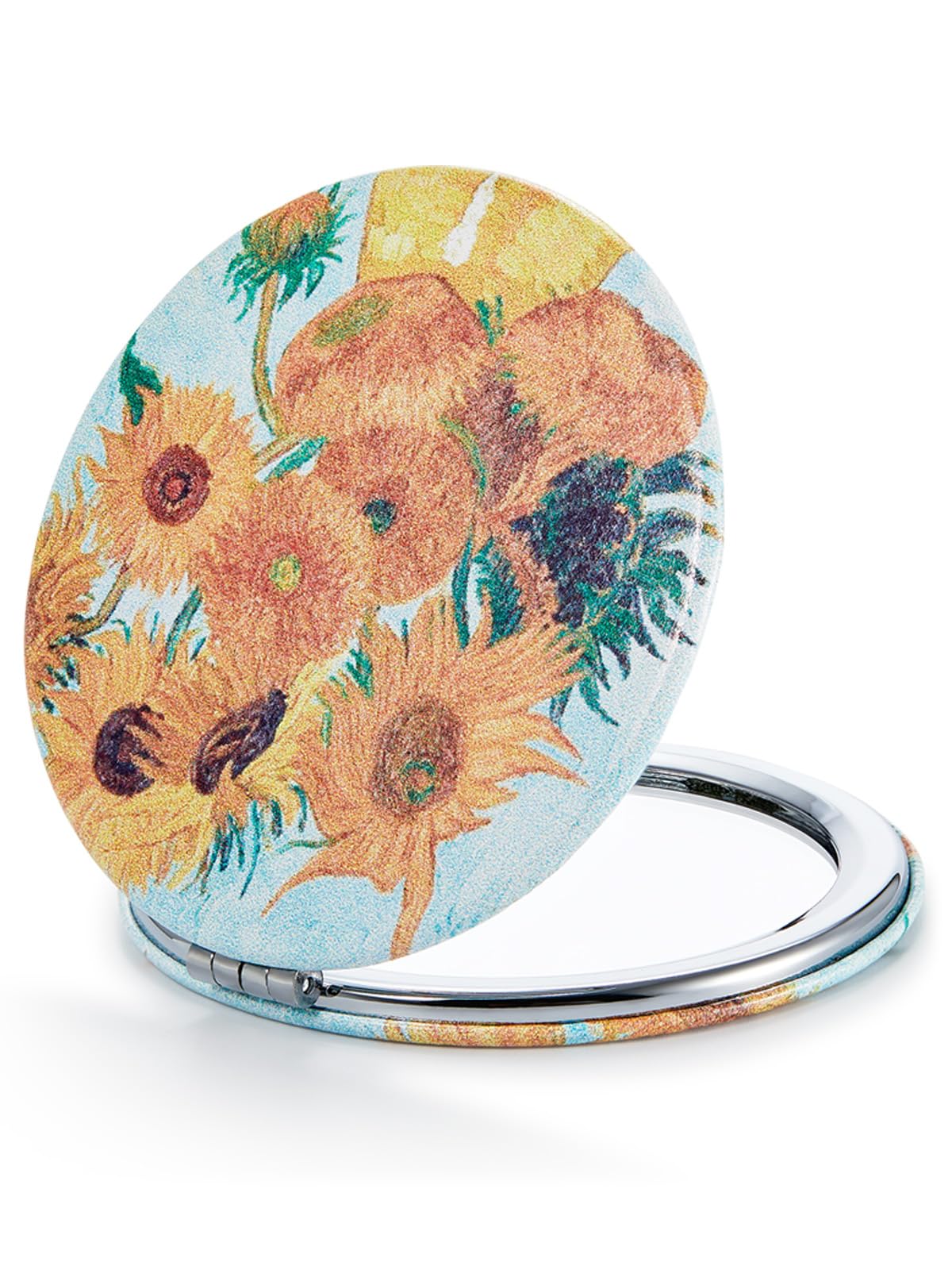 Omiro Compact 1X/10X Magnifying Mirror, Round Sunflowers Pu Leather Pocket Mirror