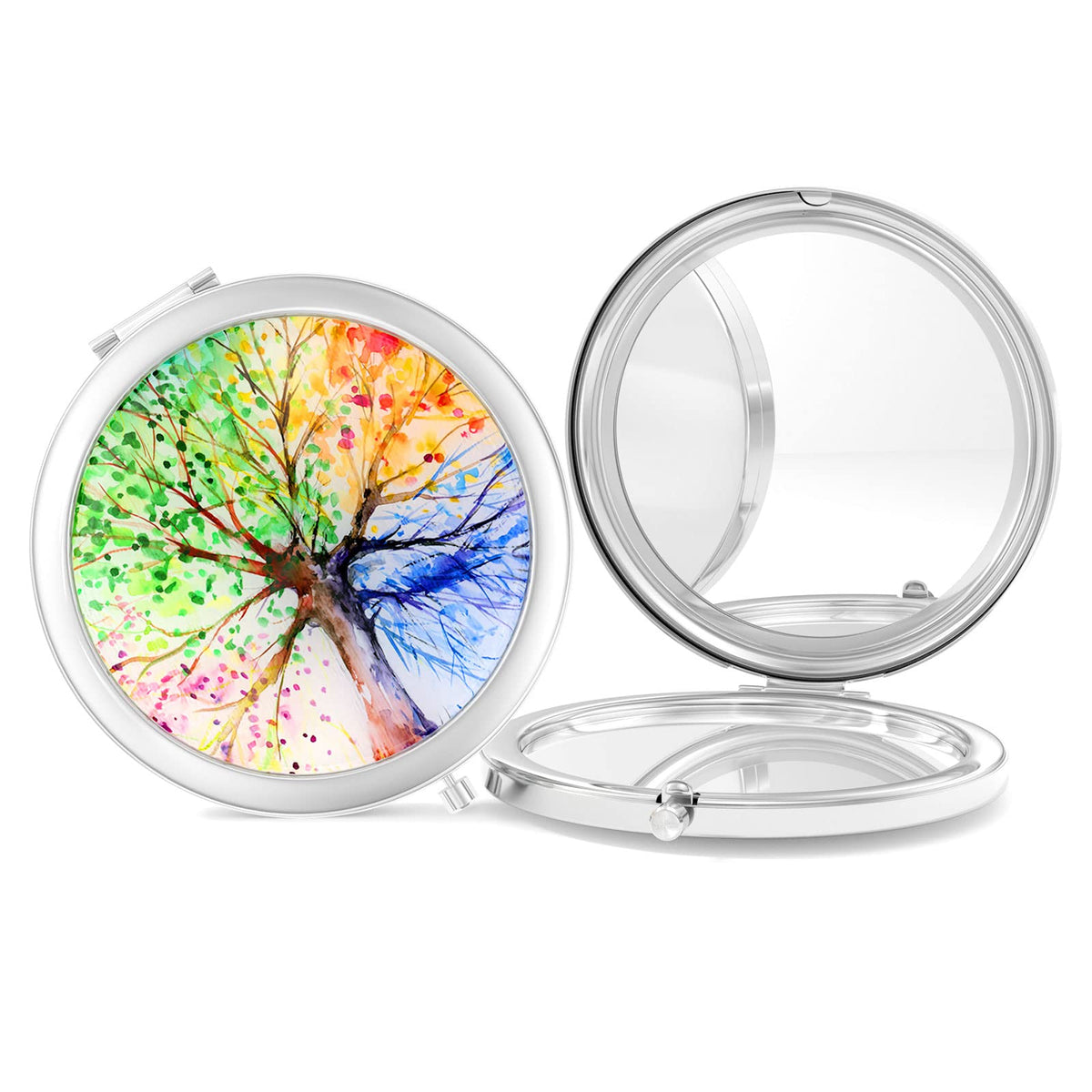 Nipichsha Silver Compact Mirror, 2-Sided 2X/1X Magnification, Portable Travel Makeup Mirror