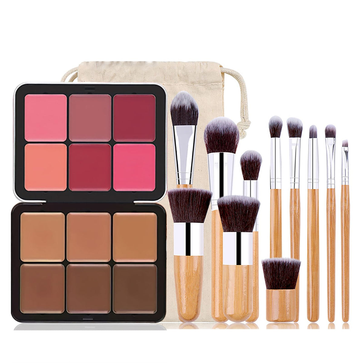 Fantasyday 6 Colors Cream Concealer & Blush Palette With 11 Makeup Brushes For Flawless Skin