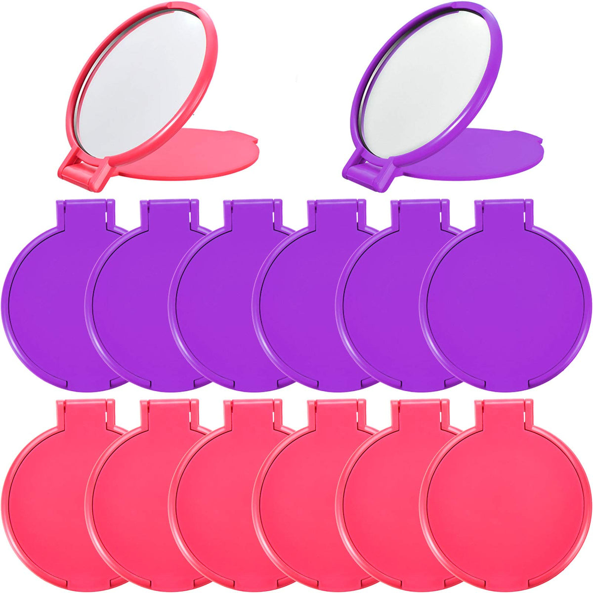 Blulu Mini Folding Compact Mirror Set - 24 Portable Round Makeup Mirrors In Pink & Purple